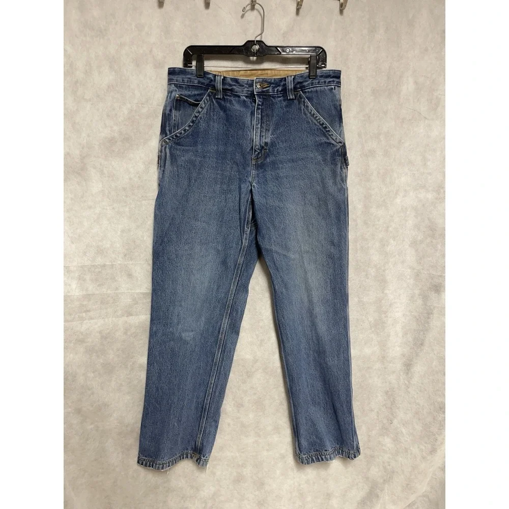 Duluth Jeans Men 34X32 Blue Denim Carpenter Relaxed Straight Work Rugged 86070B